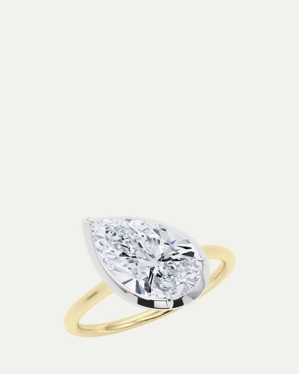 HauteCarat Two Tone 18K Tilted Pear Lab Grown Diamond Ring, 3.0tcw | Thumbnail 2 HauteCarat Two Tone 18K Tilted Pear Lab Grown Diamond Ring, 3.0tcw | Thumbnail 2
