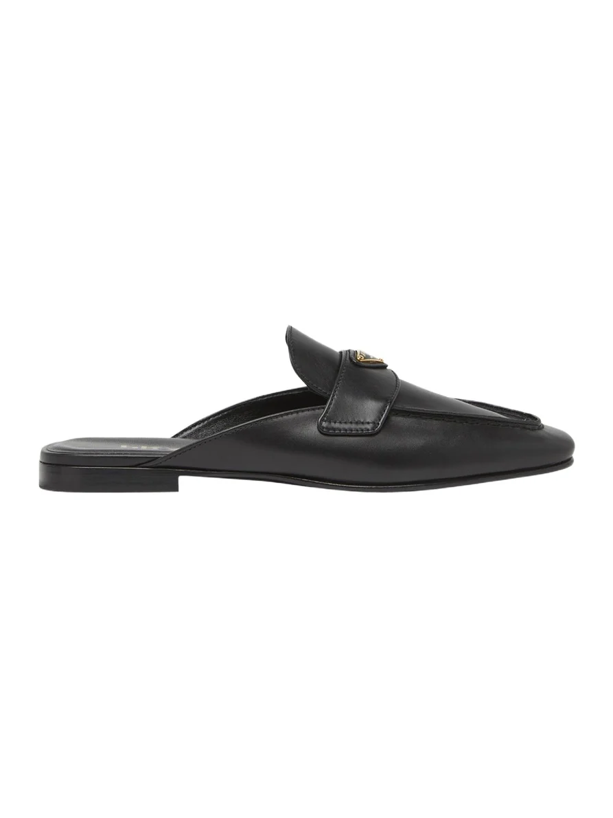 Prada Vitello Leather Logo Mule Loafers