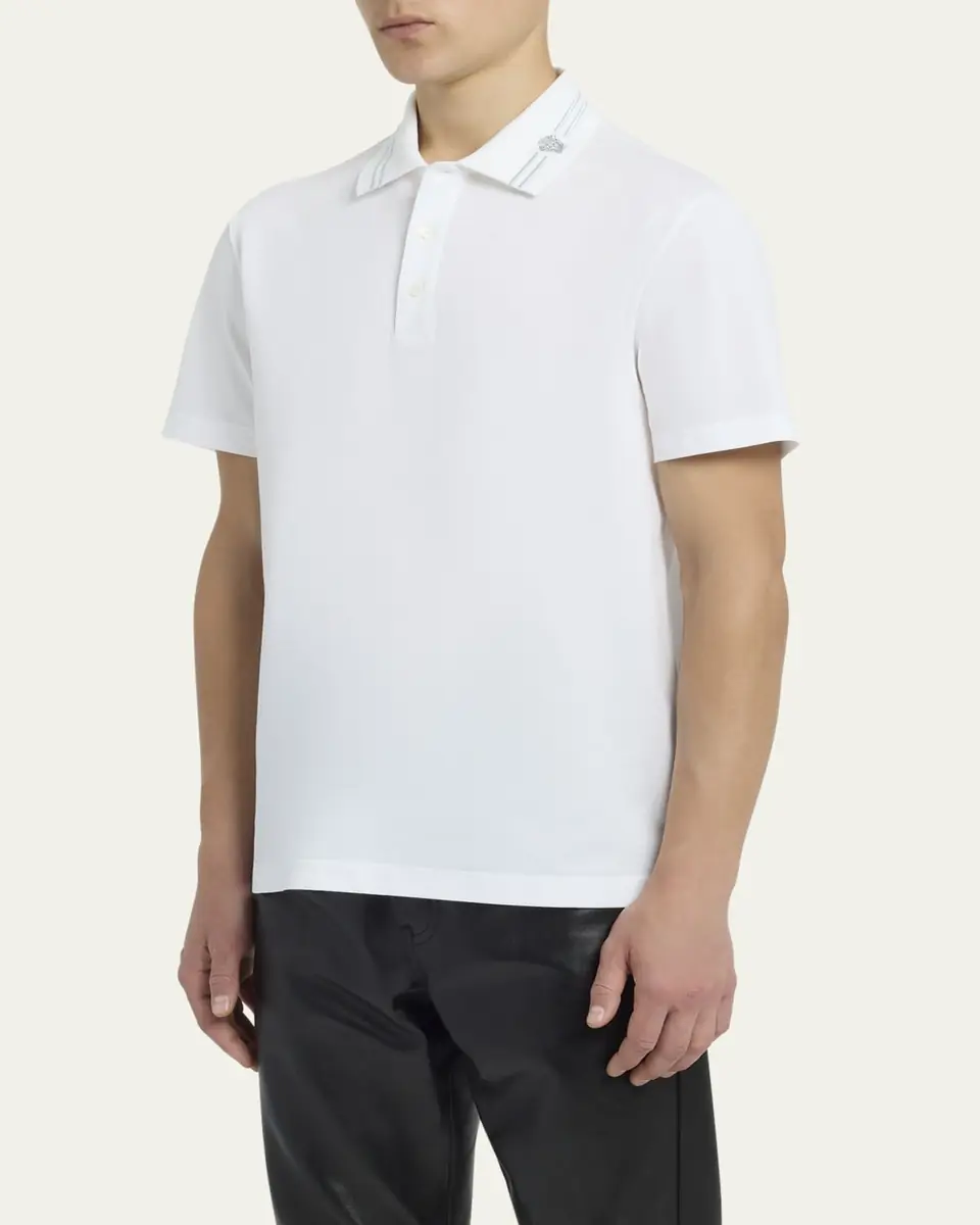 Versace Men's Medusa-Collar Pique Polo Shirt | Thumbnail 4