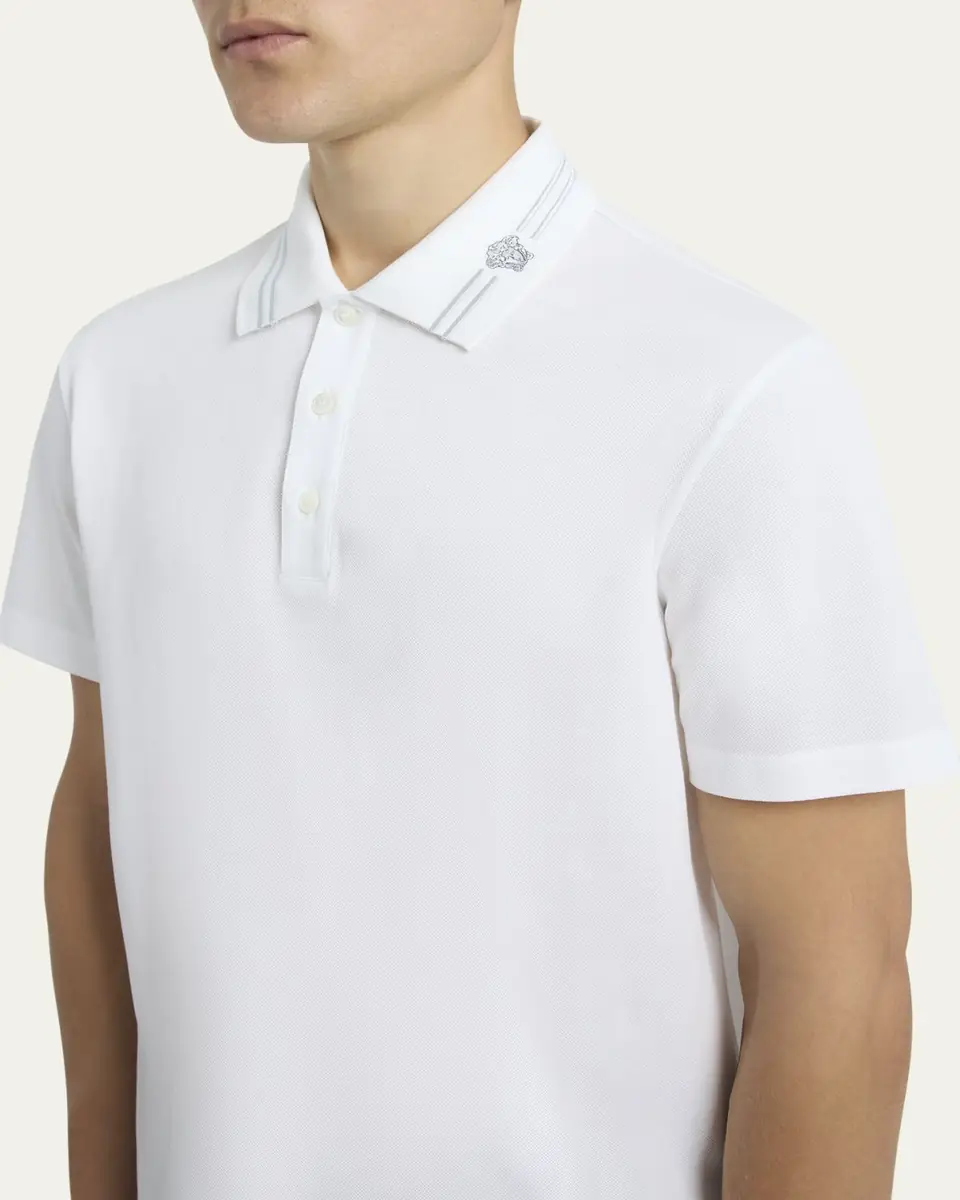 Versace Men's Medusa-Collar Pique Polo Shirt | Thumbnail 5