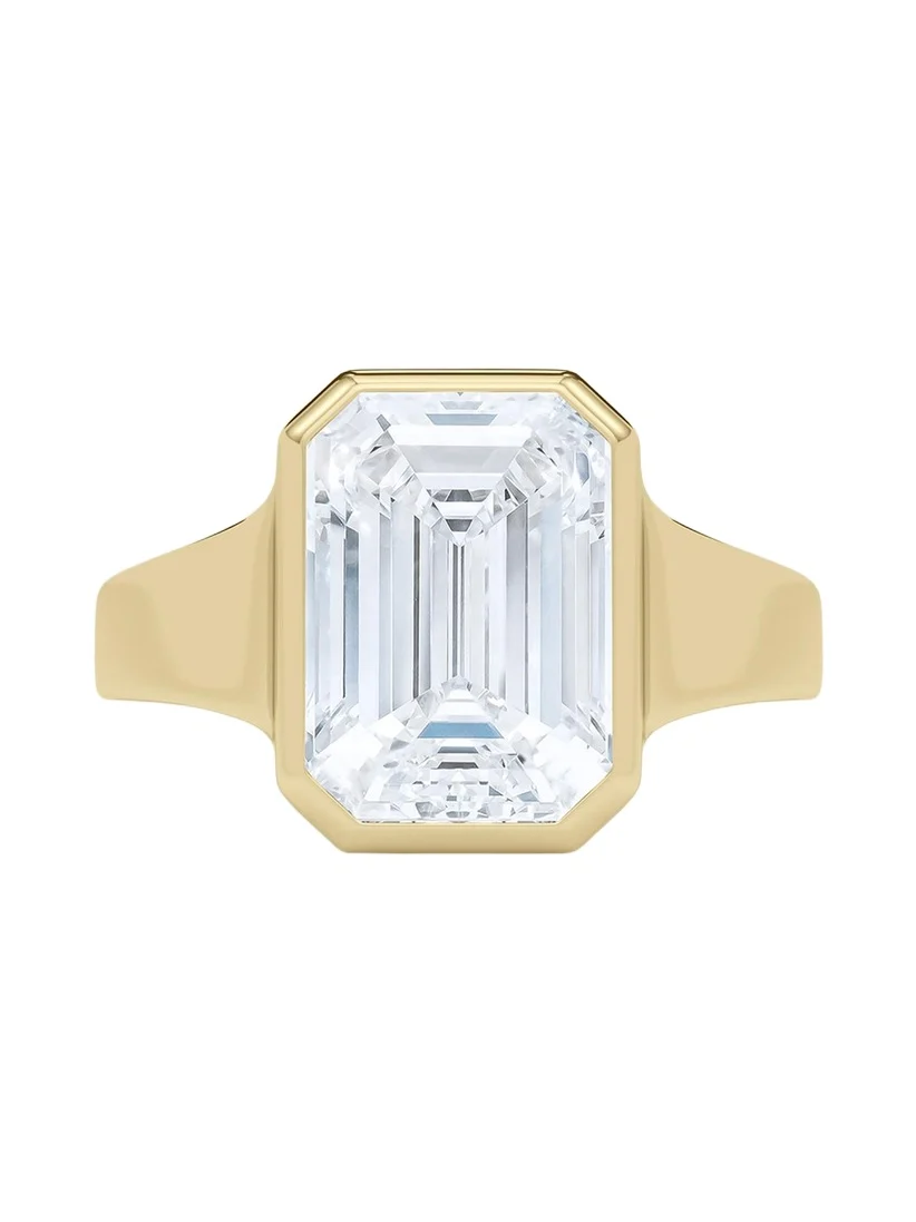 18K Emerald Cut Lab Grown Diamond Cigar Bezel Ring, 2.0tcw 18K Emerald Cut Lab Grown Diamond Cigar Bezel Ring, 2.0tcw