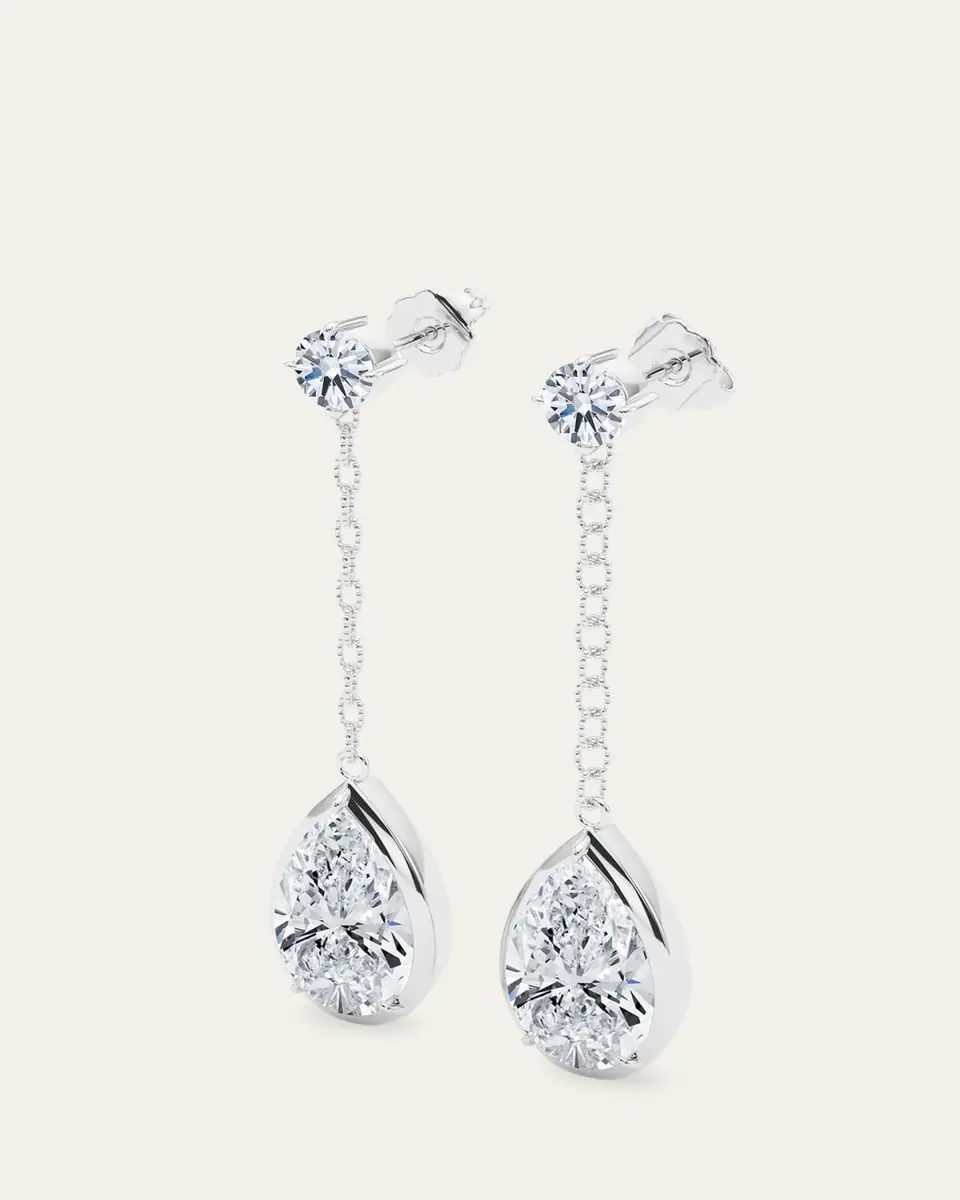 HauteCarat 18K Link Chain Pear Lab Grown Diamond Drop Earrings | Thumbnail 2 HauteCarat 18K Link Chain Pear Lab Grown Diamond Drop Earrings | Thumbnail 2