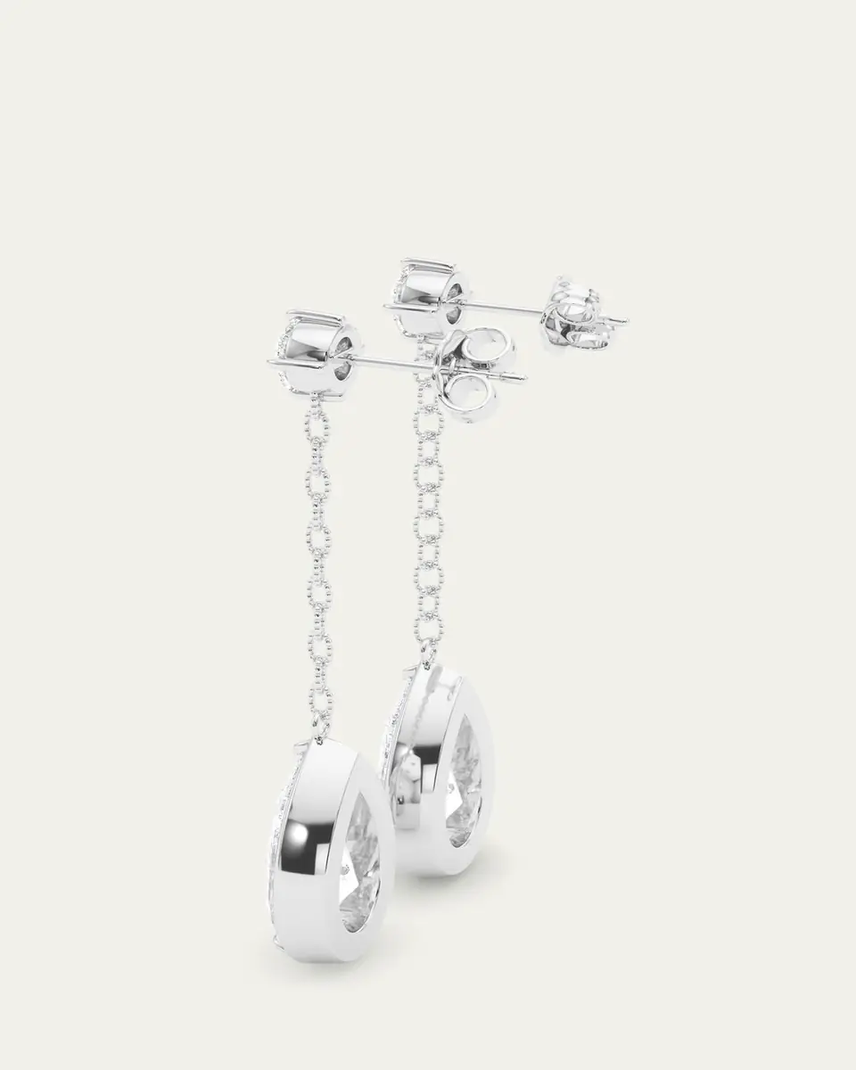 HauteCarat 18K Link Chain Pear Lab Grown Diamond Drop Earrings | Thumbnail 3 HauteCarat 18K Link Chain Pear Lab Grown Diamond Drop Earrings | Thumbnail 3