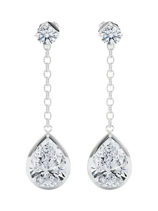 18K Link Chain Pear Lab Grown Diamond Drop Earrings 18K Link Chain Pear Lab Grown Diamond Drop Earrings