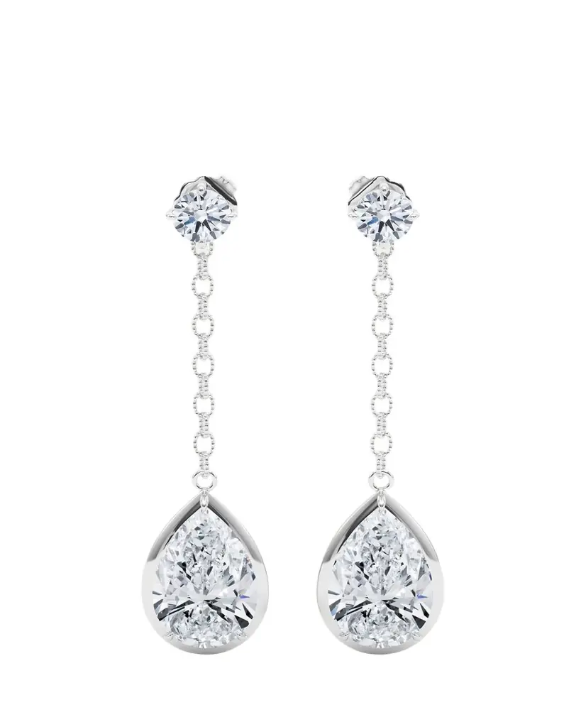 HauteCarat 18K Link Chain Pear Lab Grown Diamond Drop Earrings | Image 1 HauteCarat 18K Link Chain Pear Lab Grown Diamond Drop Earrings | Image 1