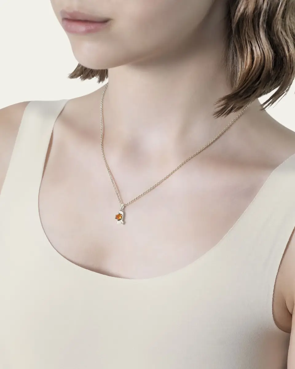 Procaccia Jewelry 18K Gold Hebrew GIMEL Mandarin Garnet Initial Necklace, 18"L | Thumbnail 2