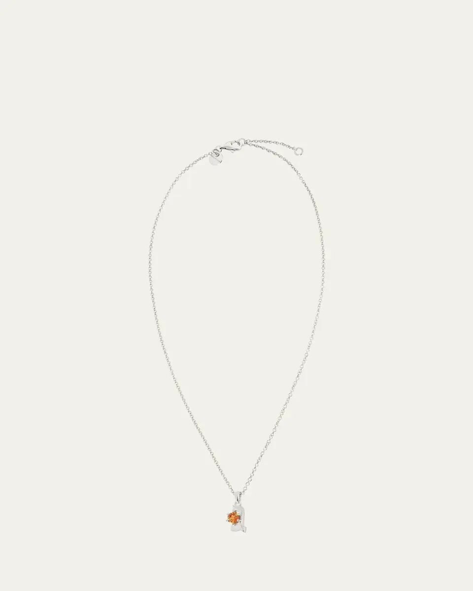Procaccia Jewelry 18K Gold Hebrew GIMEL Mandarin Garnet Initial Necklace, 18"L | Thumbnail 3