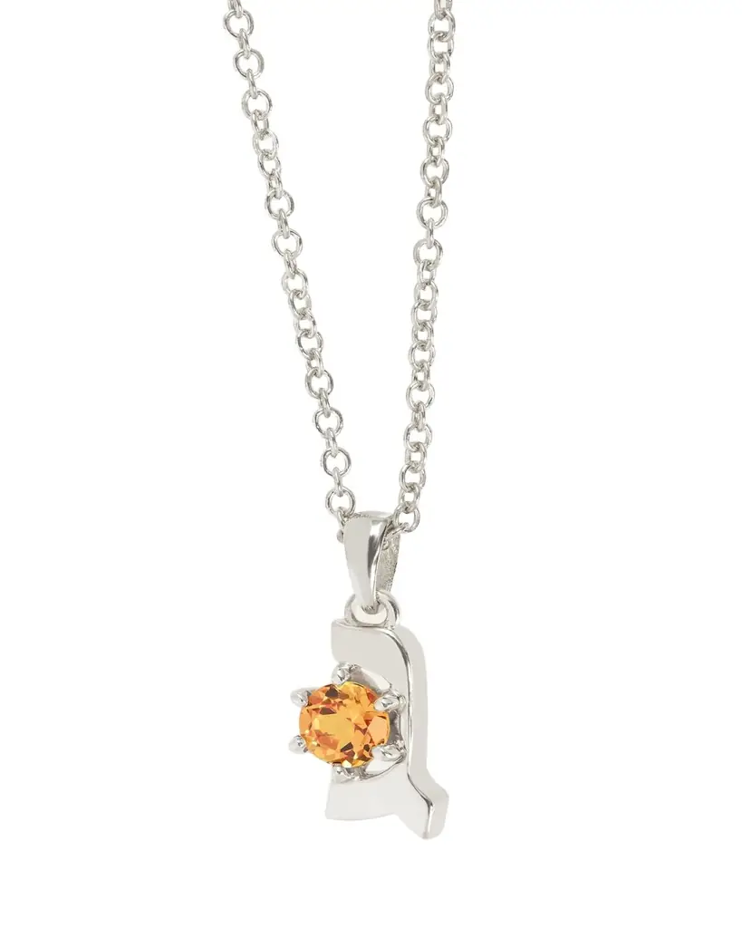 18K Gold Hebrew GIMEL Mandarin Garnet Initial Necklace, 18"L 18K Gold Hebrew GIMEL Mandarin Garnet Initial Necklace, 18"L