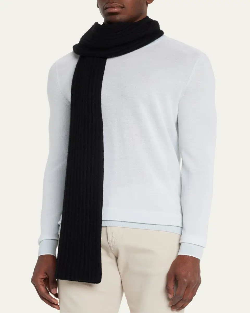 Bergdorf Goodman Ribbed Cashmere Scarf, Black | Thumbnail 3