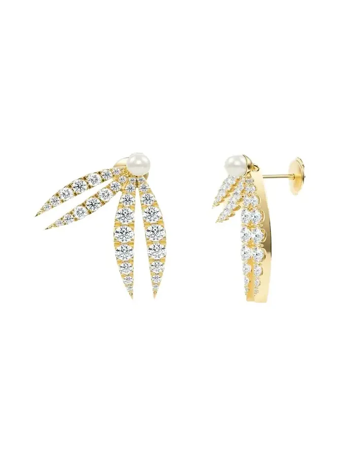 Lotus Diamond and Pearl Flourish Earrings