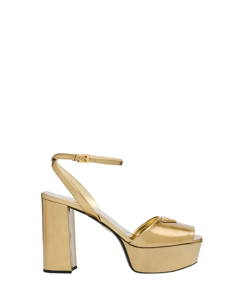 Prada Metallic Leather Ankle-Strap Platform Sandals | Image 1 Prada Metallic Leather Ankle-Strap Platform Sandals | Image 1