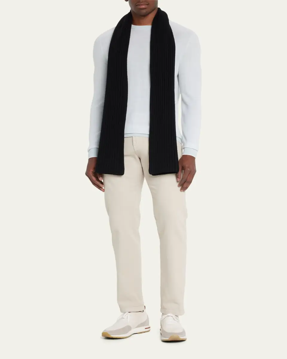 Bergdorf Goodman Ribbed Cashmere Scarf, Black | Thumbnail 2 Bergdorf Goodman Ribbed Cashmere Scarf, Black | Thumbnail 2