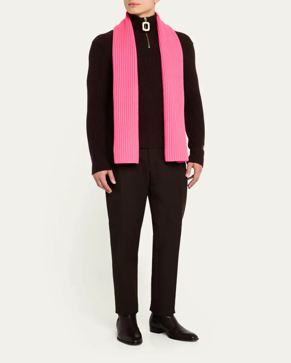 Bergdorf Goodman Ribbed Cashmere Scarf, Black | Thumbnail 5 Bergdorf Goodman Ribbed Cashmere Scarf, Black | Thumbnail 5