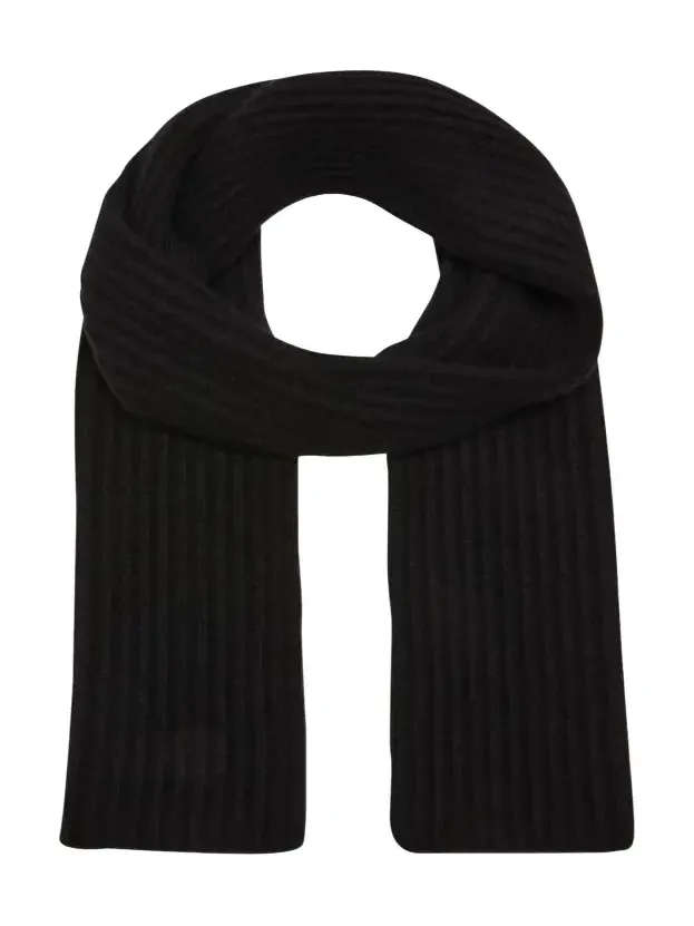 Ribbed Cashmere Scarf, Black Ribbed Cashmere Scarf, Black