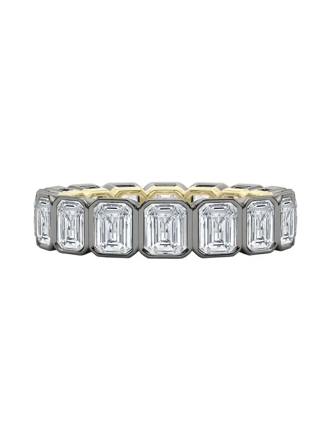 18K Emerald Cut Bezel Lab Grown Diamond Eternity Band, 9.0tcw
