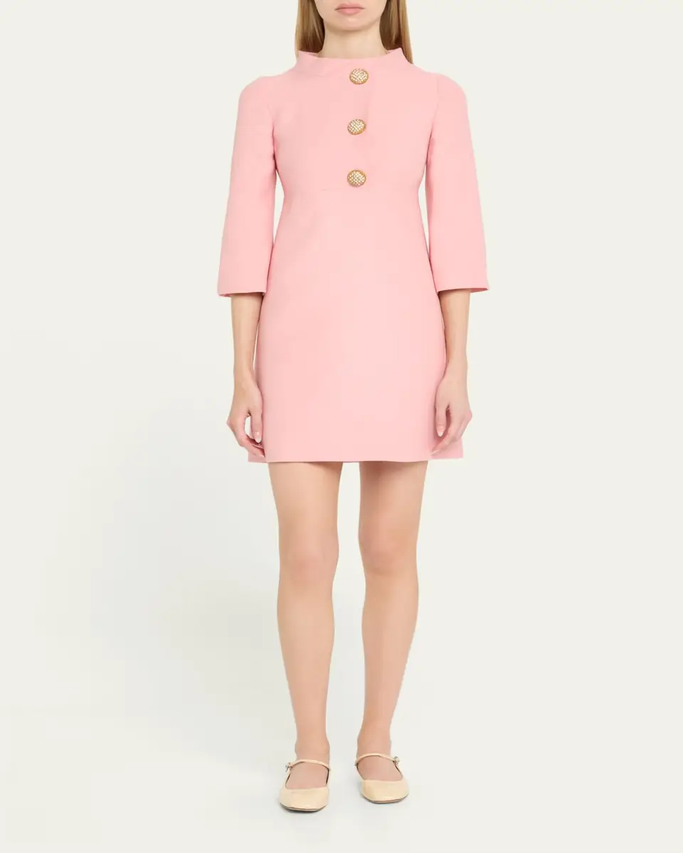 Valentino Garavani Funnel-Neck Crystal Button Mini Dress | Thumbnail 2