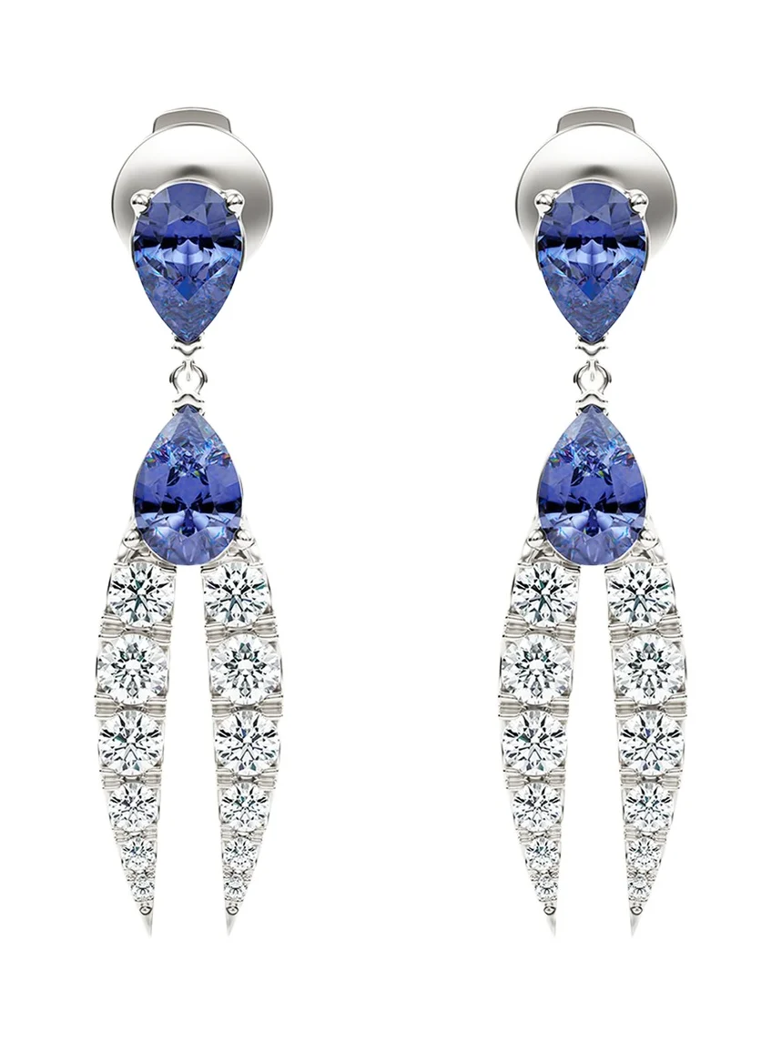 KAMAL Lotus Diamond and Tanzanite Earrings