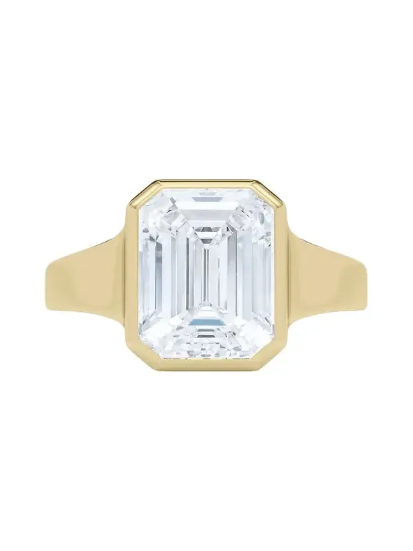 18K Emerald Cut Lab Grown Diamond Cigar Bezel Ring, 3.0tcw