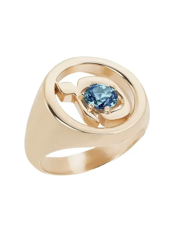 18K Gold Hebrew MEM Initial Signet Ring