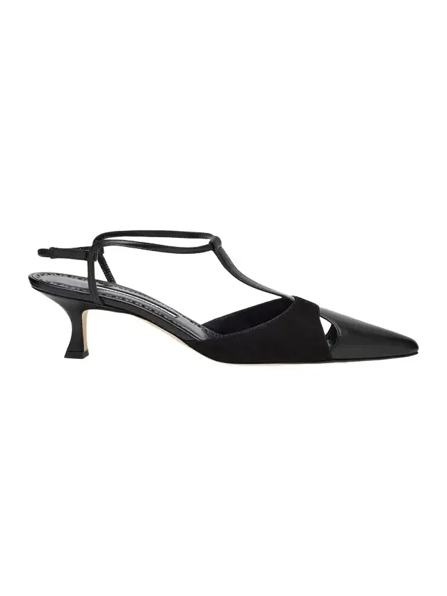 Mixed Leather T-Strap Pumps