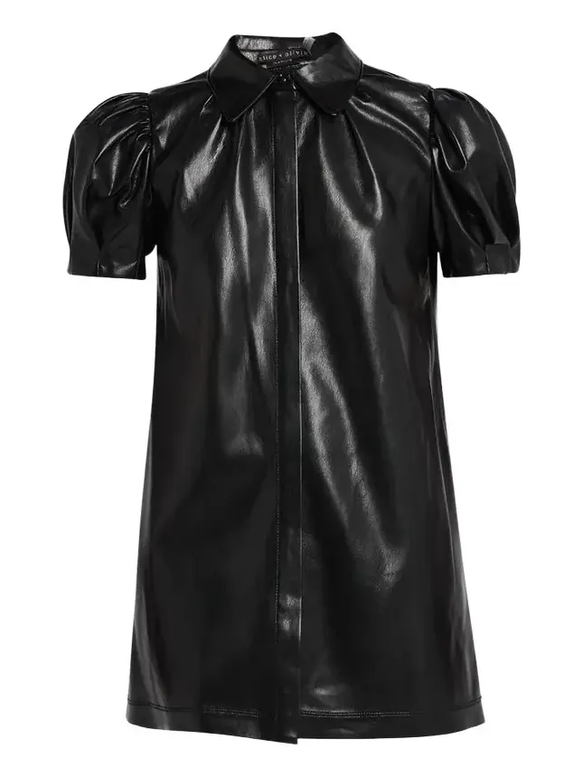 Jem Vegan Leather Puff-Sleeve Shirtdress Jem Vegan Leather Puff-Sleeve Shirtdress