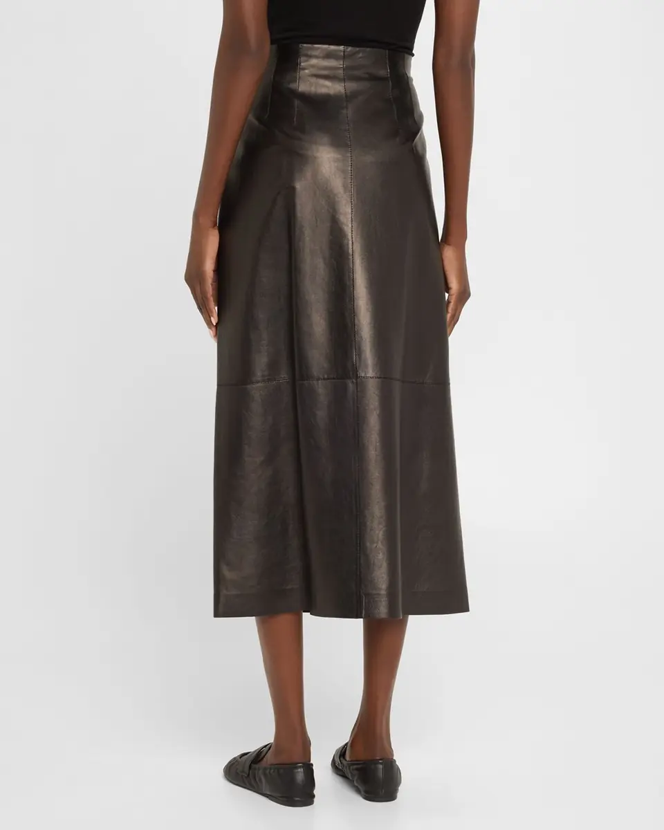 Lafayette 148 New York A-Line Leather Midi Skirt | Thumbnail 2