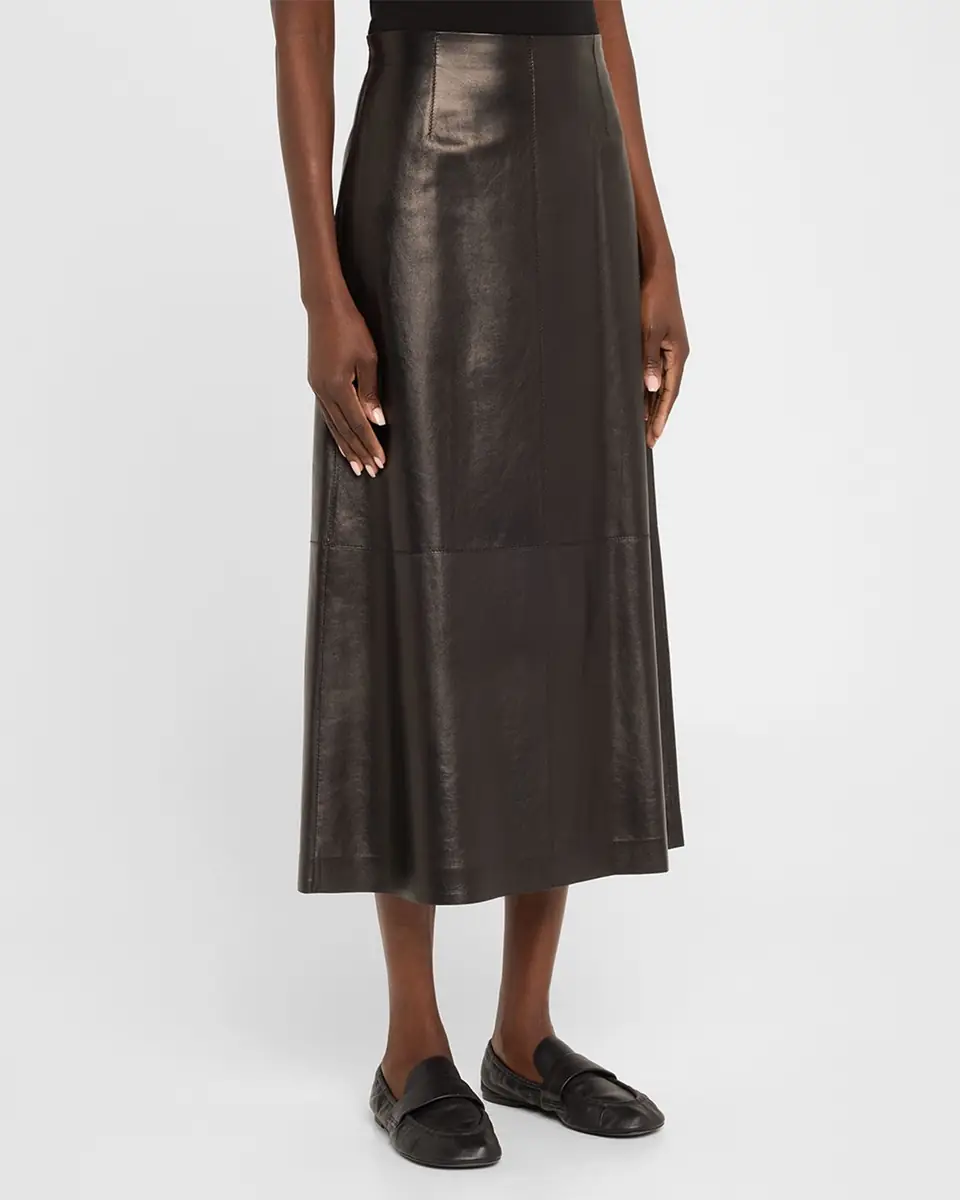 Lafayette 148 New York A-Line Leather Midi Skirt | Thumbnail 3