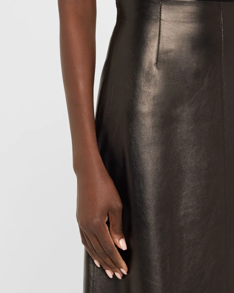 Lafayette 148 New York A-Line Leather Midi Skirt | Thumbnail 4