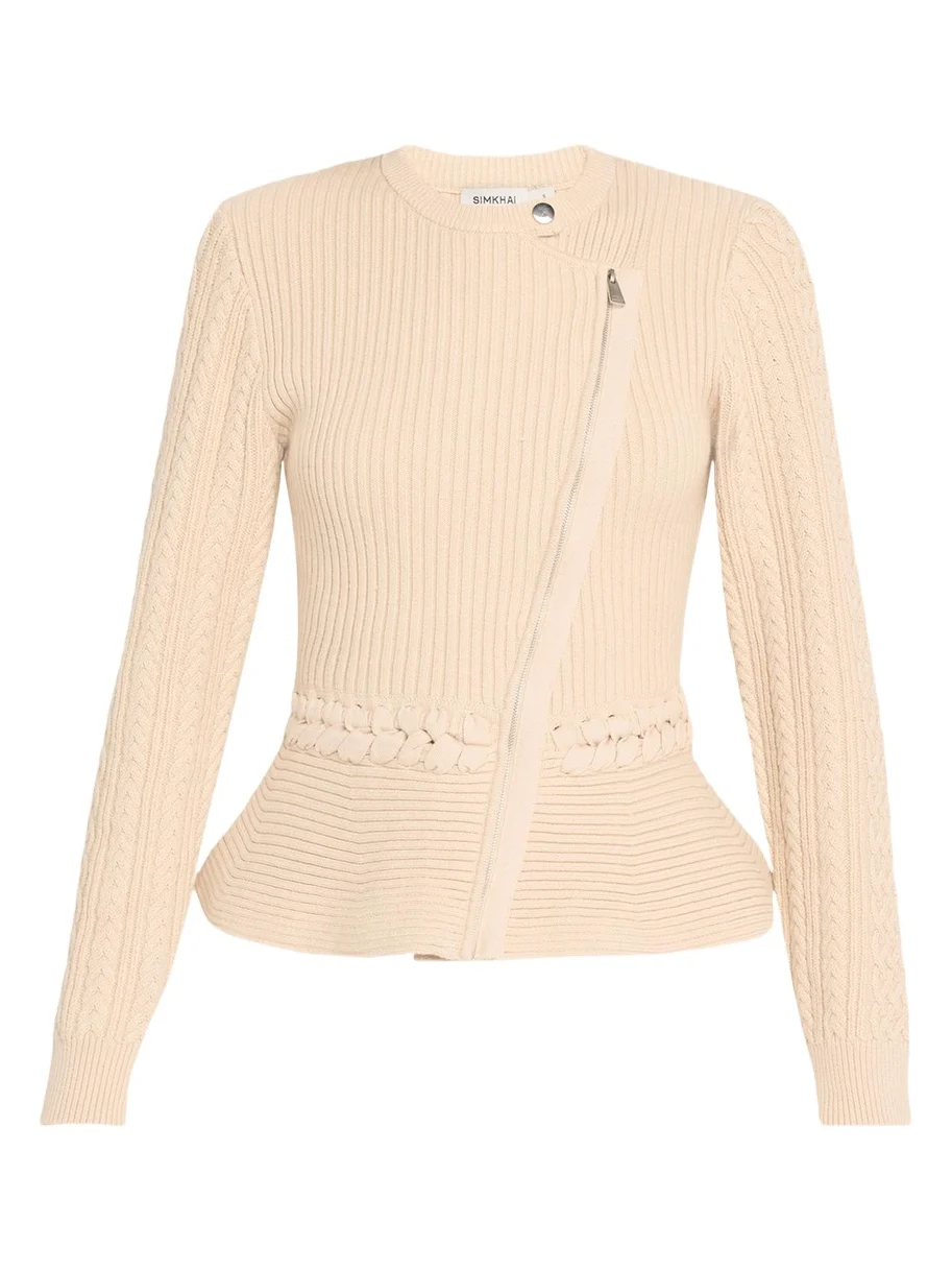 Andi Mixed-Knit Cotton Peplum Jacket