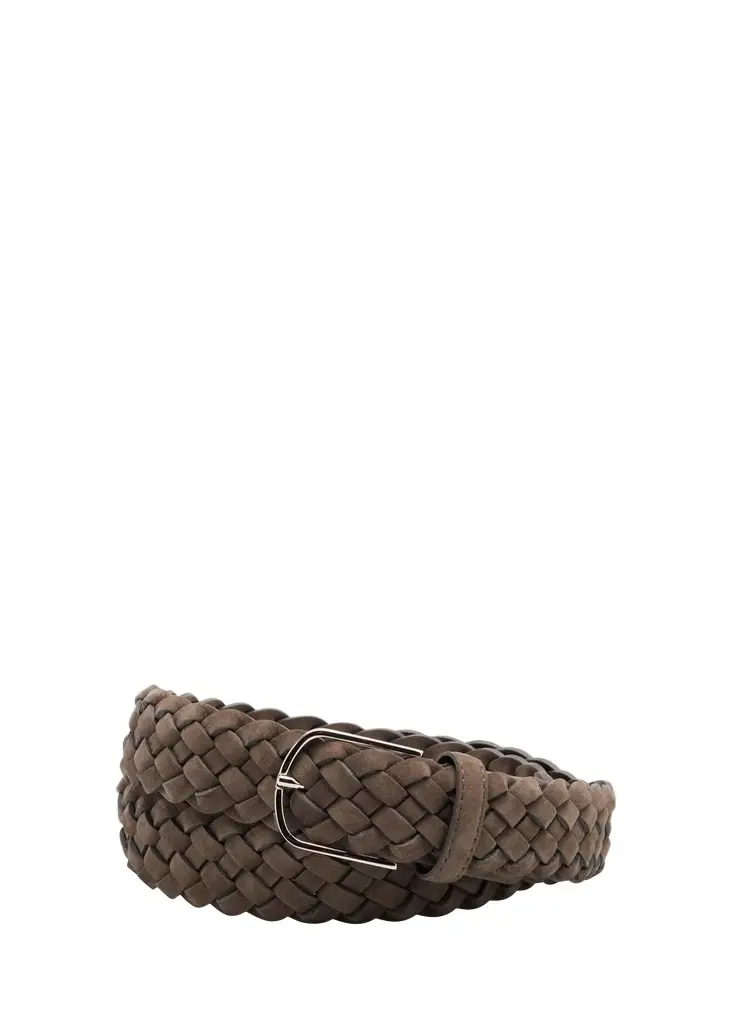 Men's Bicolor Braided Leather Belt, 35mm