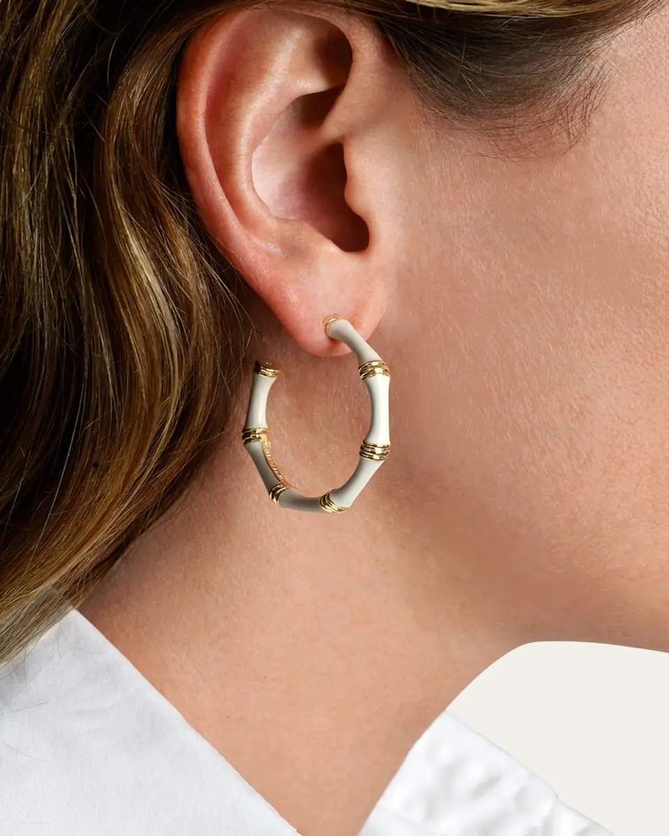 Anabel Aram Jewelry Bamboo Enameled Hoop Earrings | Thumbnail 2