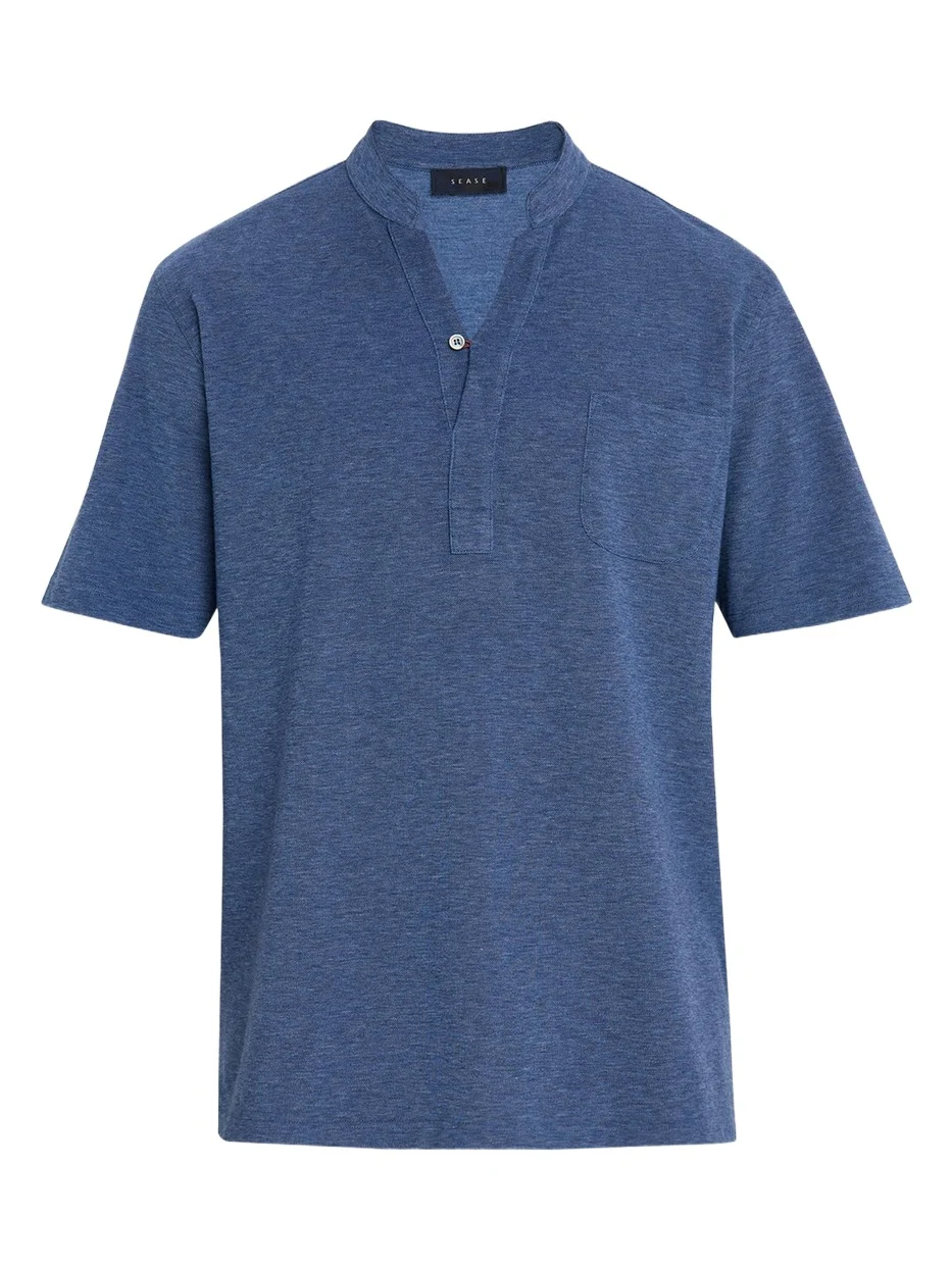 Sease Men's Fish Tail V-Neck Pocket Polo Shirt