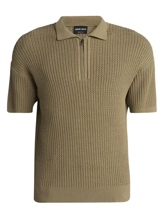 Giorgio Armani Men's Textured Knit Short-Sleeve Quarter-Zip Polo Sweater