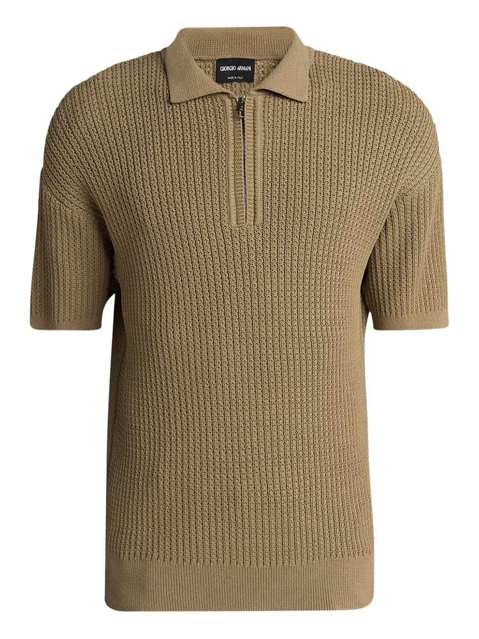 Giorgio Armani Men's Textured Knit Short-Sleeve Quarter-Zip Polo Sweater