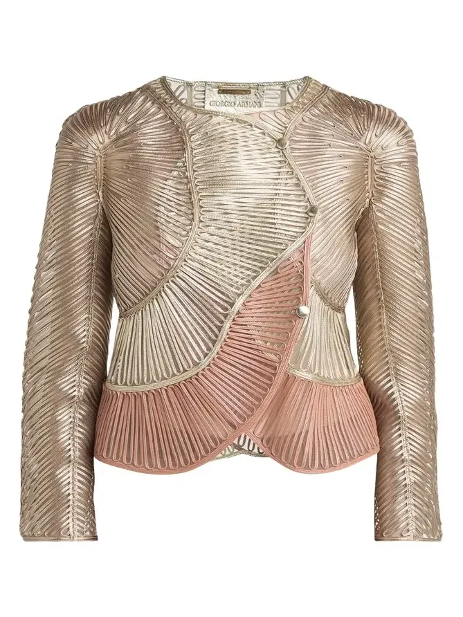 Metallic Soutache Two-Tone Leather Jacket