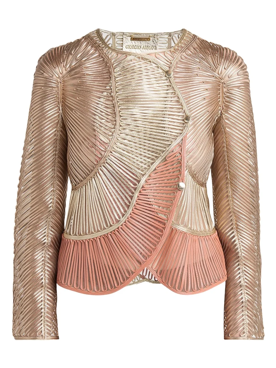 Giorgio Armani Metallic Soutache Two-Tone Leather Jacket
