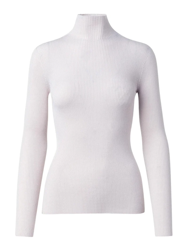 Akris Cashmere-Silk Fine Ribbed Knit Pullover