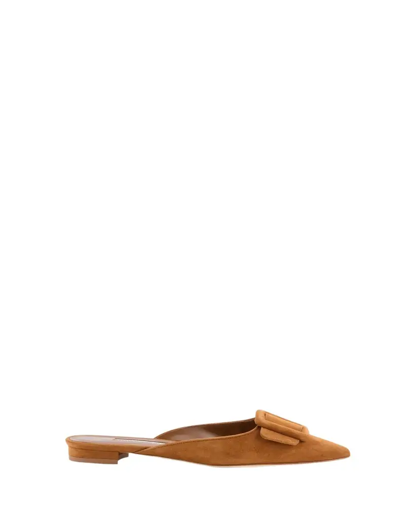 Manolo Blahnik Maysale Suede Buckle Ballerina Mules | Image 1 Manolo Blahnik Maysale Suede Buckle Ballerina Mules | Image 1