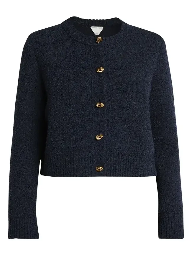 Bottega Veneta Knot-Button Boucle Knit Cardigan