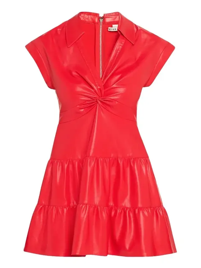 Mila Vegan Leather Deep V Twist-Front Mini Dress Mila Vegan Leather Deep V Twist-Front Mini Dress