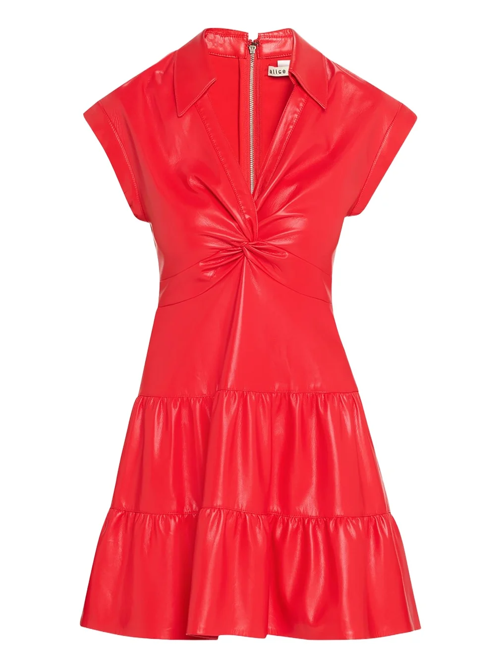 Mila Vegan Leather Deep V Twist-Front Mini Dress