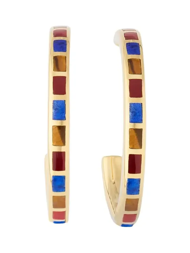 Dash Rectangle Gemstone Hoop Earrings