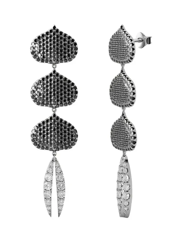 Triple Eye Adore Lotus Black and White Diamond Earrings Triple Eye Adore Lotus Black and White Diamond Earrings
