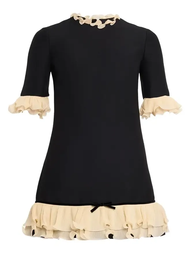 Ruffle Silk Crepe Mini Dress