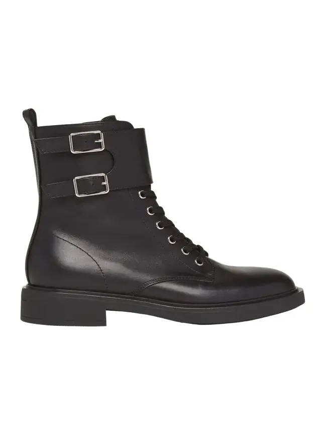 Leather Buckle Cuff Combat Booties Leather Buckle Cuff Combat Booties
