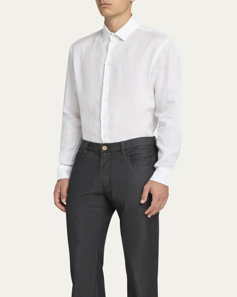 Giorgio Armani Men's Classic Solid Linen Sport Shirt | Thumbnail 4 Giorgio Armani Men's Classic Solid Linen Sport Shirt | Thumbnail 4