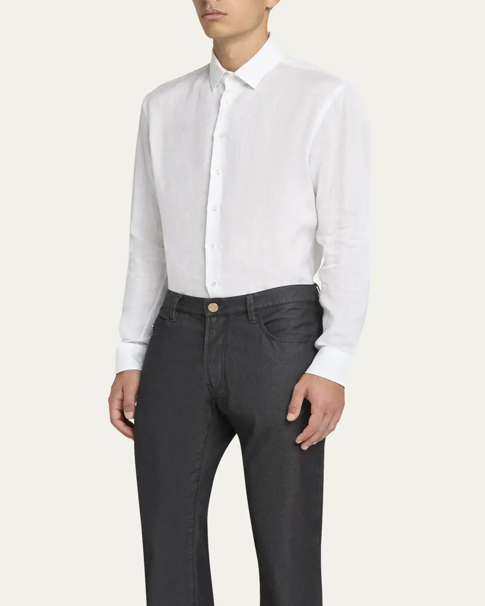 Giorgio Armani Men's Classic Solid Linen Sport Shirt | Thumbnail 7 Giorgio Armani Men's Classic Solid Linen Sport Shirt | Thumbnail 7