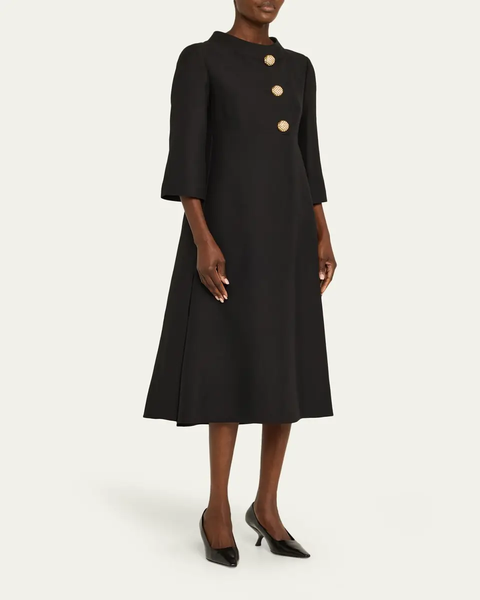 Valentino Garavani Strass Button High-Neck Crepe Midi Dress | Thumbnail 4 Valentino Garavani Strass Button High-Neck Crepe Midi Dress | Thumbnail 4