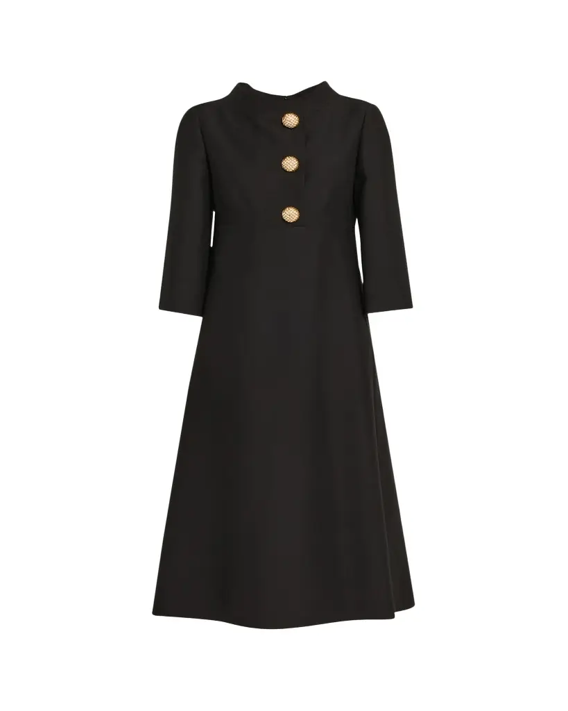 Valentino Garavani Strass Button High-Neck Crepe Midi Dress | Image 1 Valentino Garavani Strass Button High-Neck Crepe Midi Dress | Image 1