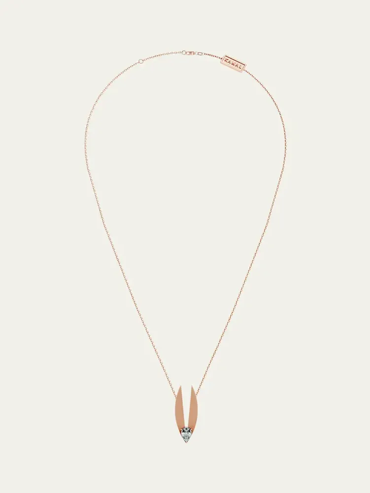18K Gold Petal Lotus Edge Pear Diamond Necklace, 16"L 18K Gold Petal Lotus Edge Pear Diamond Necklace, 16"L